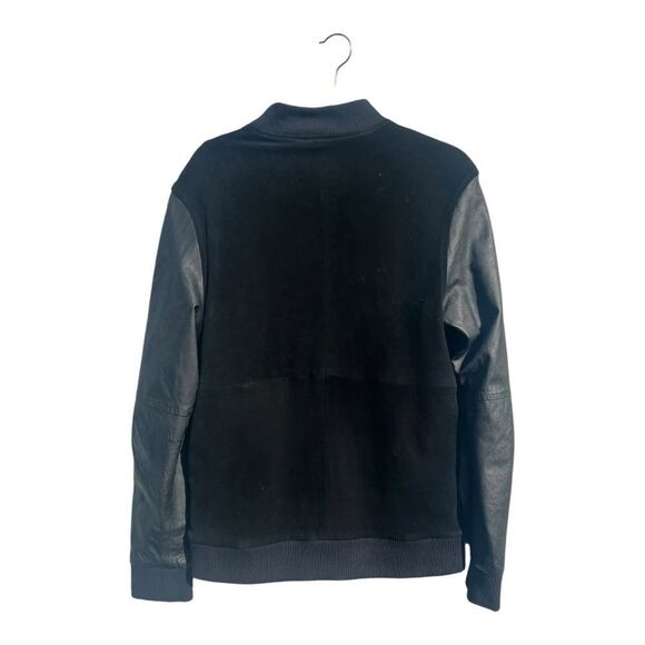 Tovar brand Men's Black Leather Sleeve and Wool Bomber Jacket size medium - Picture 3 of 9